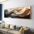 Abstract wall art above a sofa in a living room