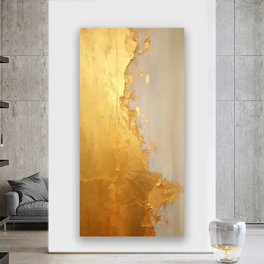 Modern Abstract Golden Color Block Wall Art Fine Art Canvas Print Artwork For Foyer Entryway Living Room Dining Room Light Luxury Home Decor