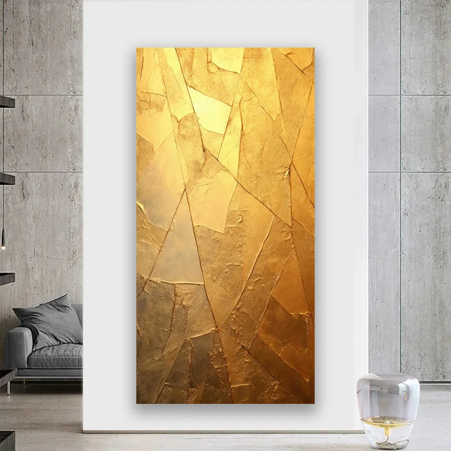 Modern Abstract Golden Color Block Wall Art Fine Art Canvas Print Artwork For Foyer Entryway Living Room Dining Room Light Luxury Home Decor