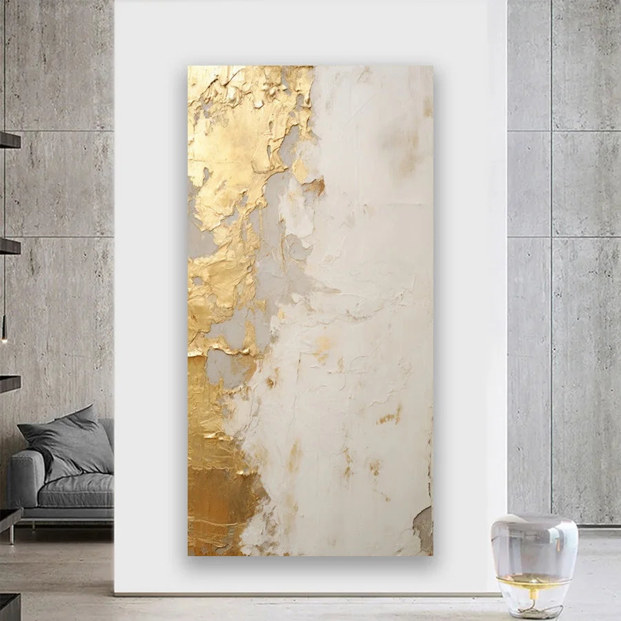 Modern Abstract Golden Color Block Wall Art Fine Art Canvas Print Artwork For Foyer Entryway Living Room Dining Room Light Luxury Home Decor