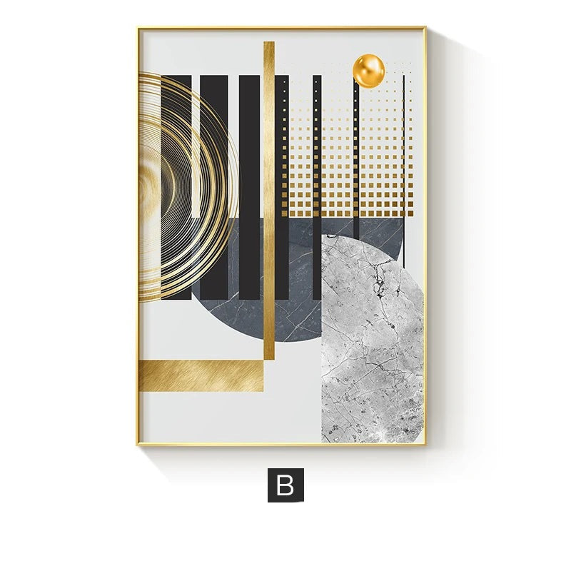 Modern Abstract Golden Geometric Wall Art Fine Art Canvas Prints Contemporary Nordic Style Pictures For Living Room Dining Room Home Office Decor