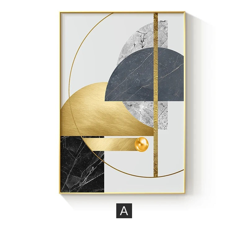 Set of 3Pcs Modern Abstract Golden Geometric Wall Art Fine Art Canvas Prints Contemporary Nordic Style Pictures For Living Room Dining Room Home Office Decor