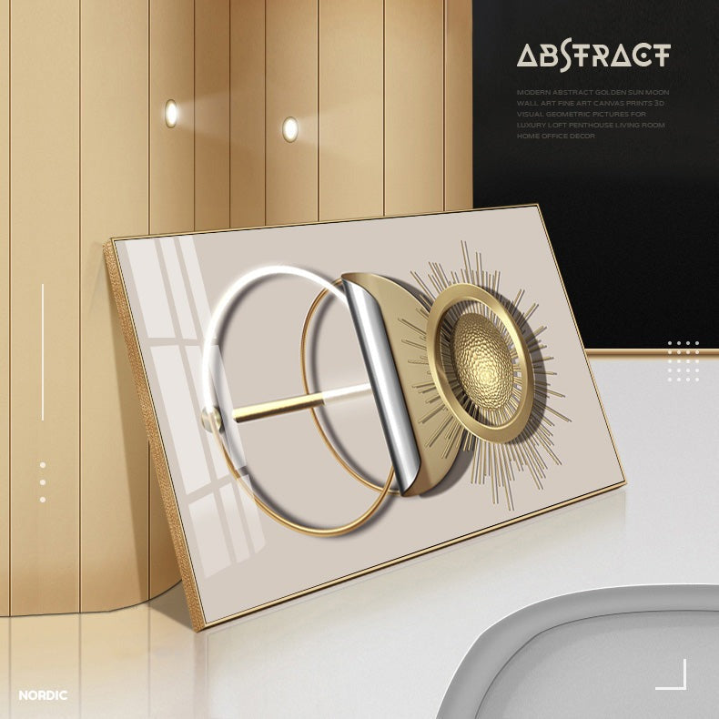 Modern Abstract Golden Sun Moon Wall Art Fine Art Canvas Prints 3d Visual Geometric Pictures For Luxury Loft Penthouse Home Office Decor
