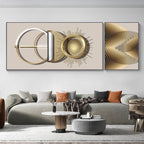 Modern Abstract Golden Sun Moon Wall Art Fine Art Canvas Prints 3d Visual Geometric Pictures For Luxury Loft Penthouse Home Office Decor