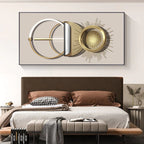 Modern Abstract Golden Sun Moon Wall Art Fine Art Canvas Prints 3d Visual Geometric Pictures For Luxury Loft Penthouse Home Office Decor