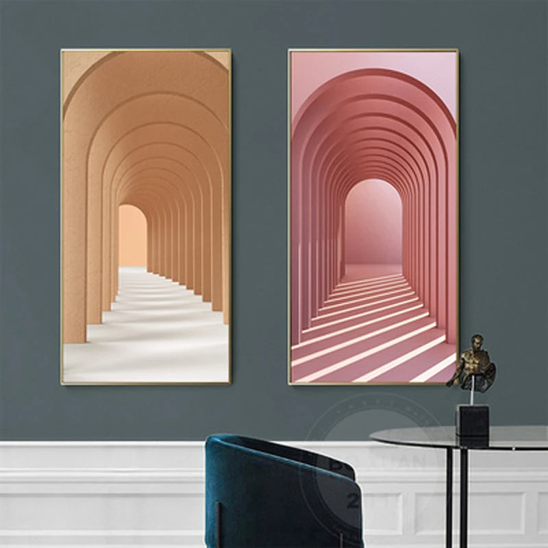 Modern Abstract Minimalist Arches Architecture Wall Art Fine Art Canvas Prints Pictures For Entrance Hall Foyer Living Room Home Office Decor