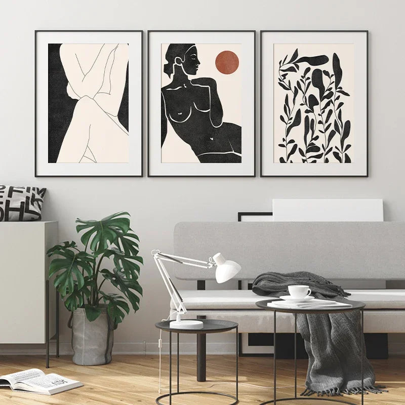 Modern Abstract Minimalist Feminine Body Art Line Art Wall Art Fine Art Canvas Prints Black White Posters Pictures For Contemporary Home Decor