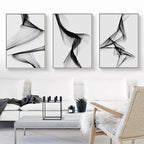 Modern Abstract Minimalist Geometric Flowing Lines Wall Art Fine Art Canvas Prints Black White Pictures For Modern Apartment Living Room Decor