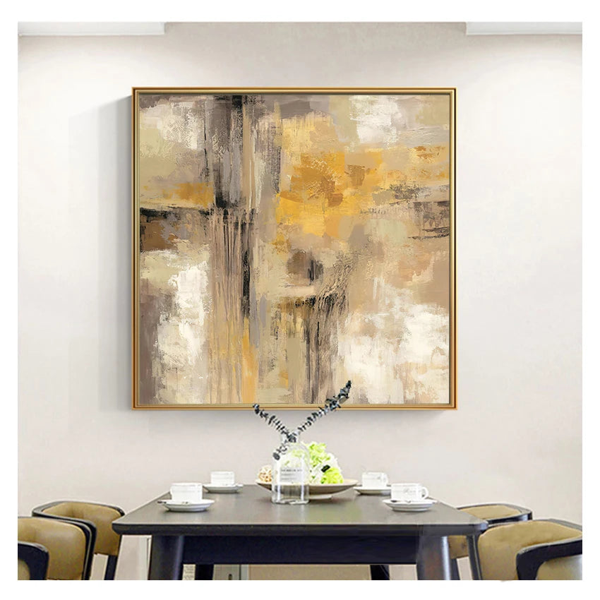 Modern Abstract Neutral Colors Square Format Wall Art Fine Art Canvas Prints Pictures For Living Room Dining Room Home Office Decor 2025