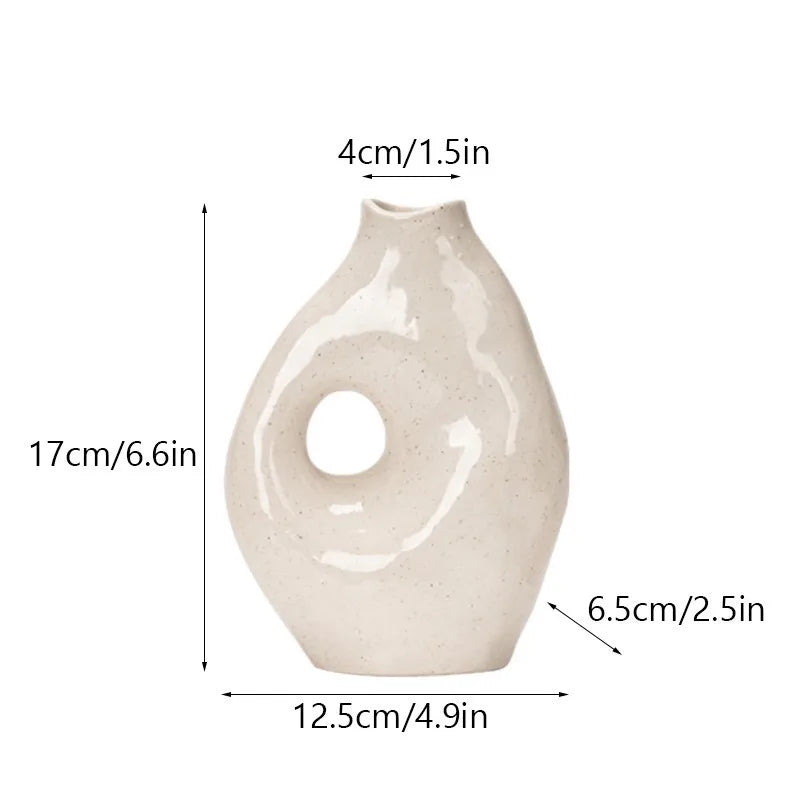 Modern Abstract Sculptural Loop Vases – Minimalist Hollow‑Circle Ceramic Décor Pieces with Glossy Finish for Contemporary Neutral Home Styling
