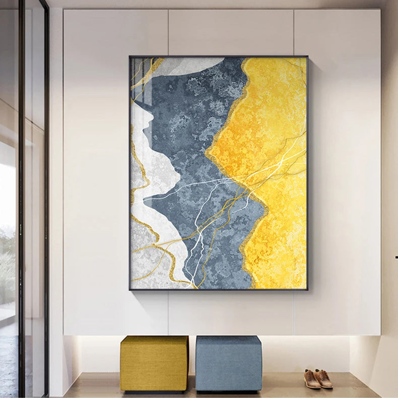 Modern Abstract Shades Of Grey Blue Yellow Wall Art Fine Art Canvas Pr ...
