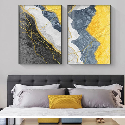 Modern Abstract Shades Of Grey Blue Yellow Wall Art Fine Art Canvas Pr ...
