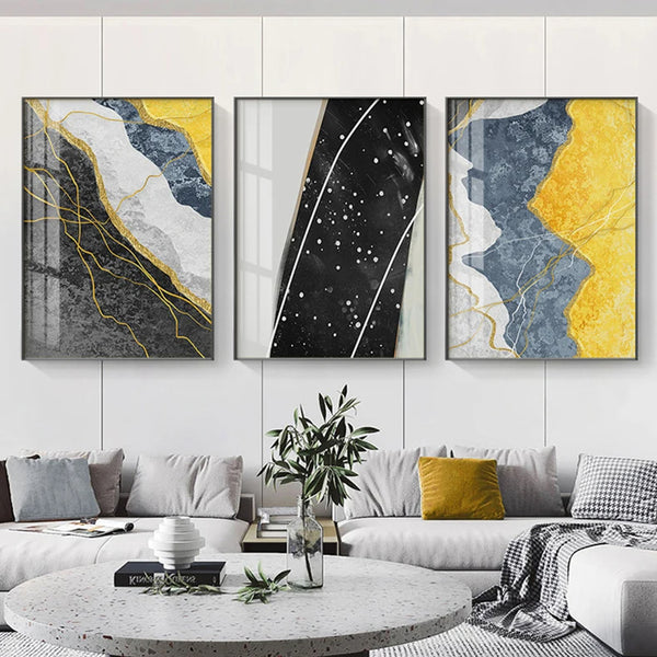 Modern Abstract Shades Of Grey Blue Yellow Wall Art Fine Art Canvas Pr ...