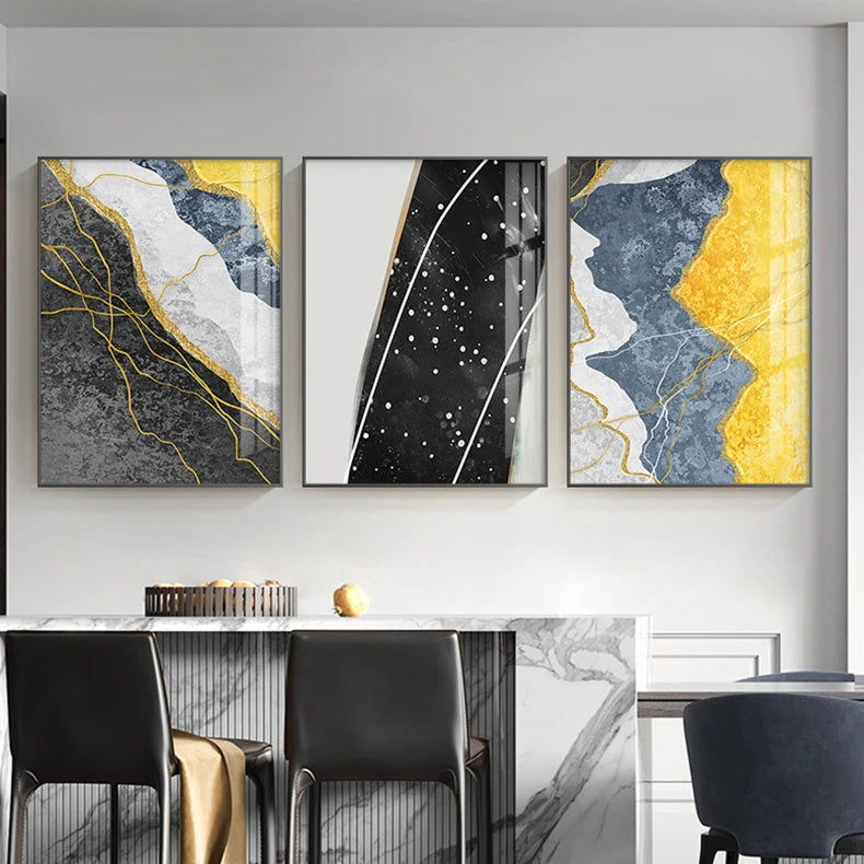 Modern Abstract Shades Of Grey Blue Yellow Wall Art Fine Art Canvas Pr ...