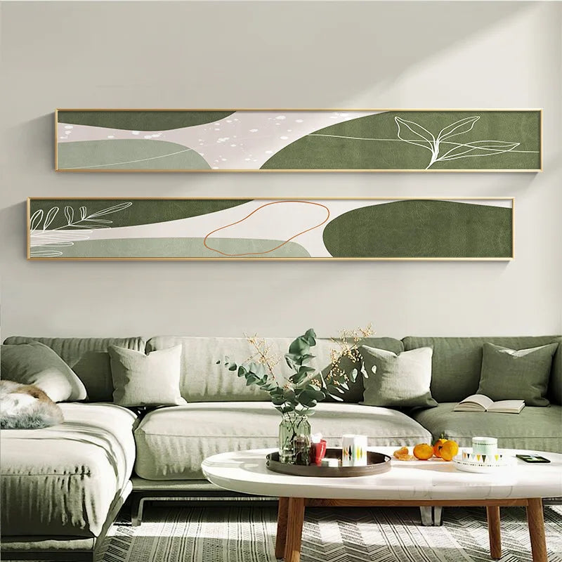 Modern Abstract Slim Format Wall Art Fine Art Canvas Prints Green Beige Pictures For Living Room Above The Sofa Art For Above The Bed
