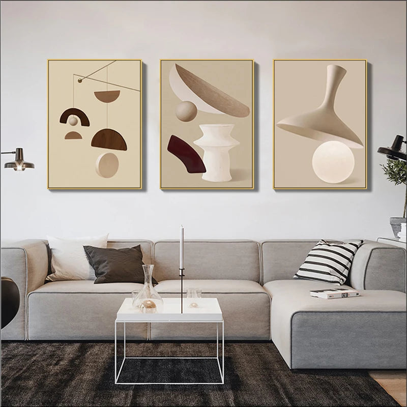 Modern Abstract Surreal Geometry Wall Art Fine Art Canvas Prints Neutral Tones Pictures For Living Room Dining Room Bedroom Art Decor