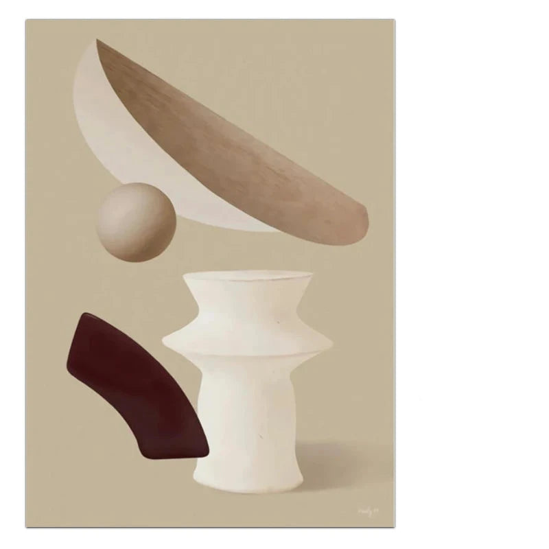 Modern Abstract Surreal Geometry Wall Art Fine Art Canvas Prints Neutral Tones Pictures For Living Room Dining Room Bedroom Art Decor