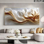 Modern Abstract Wave Floral Wall Art Fine Art Canvas Print in Soft White Cream and Golden Hues for Luxury Minimalist Home Decor