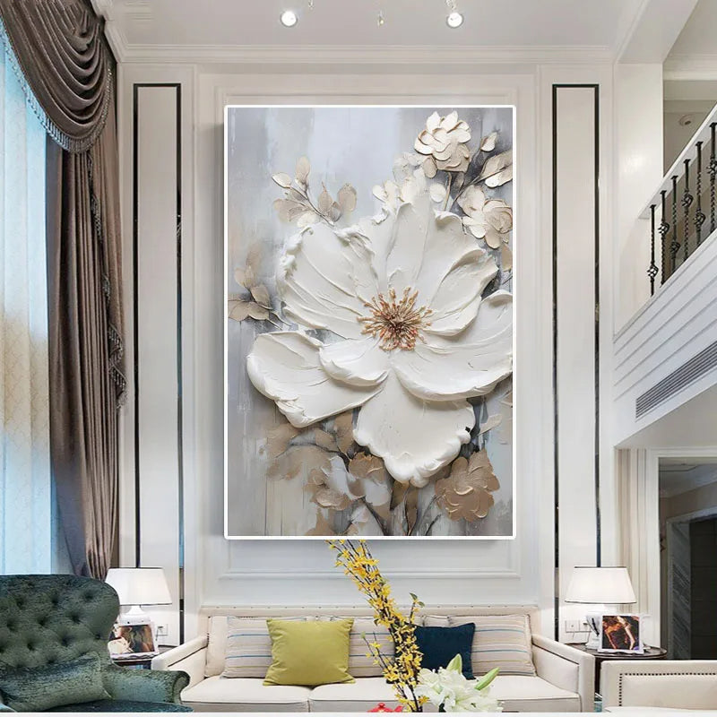 Modern Abstract White Floral Wall Art Fine Art Canvas Prints Light Lux ...
