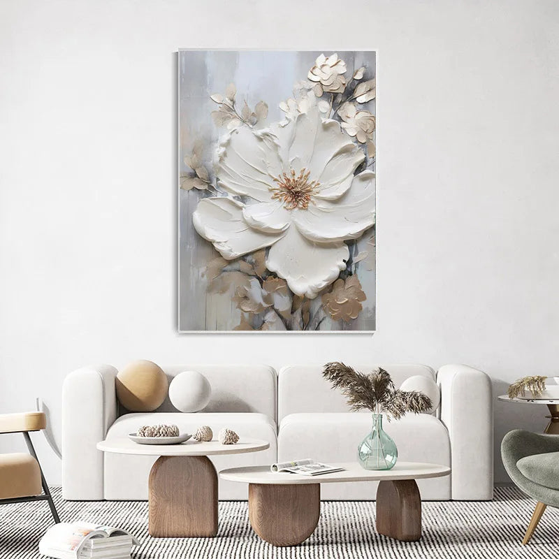 Modern Abstract White Floral Wall Art Fine Art Canvas Prints Light Lux ...