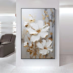 Modern Abstract White Floral Wall Art Fine Art Canvas Prints Light Luxury Botanical Pictures For Living Room Entrance Hallway Wall