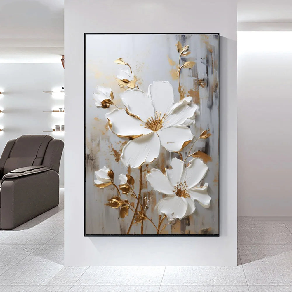 Modern Abstract White Floral Wall Art Fine Art Canvas Prints Light Luxury Botanical Pictures For Living Room Entrance Hallway Wall