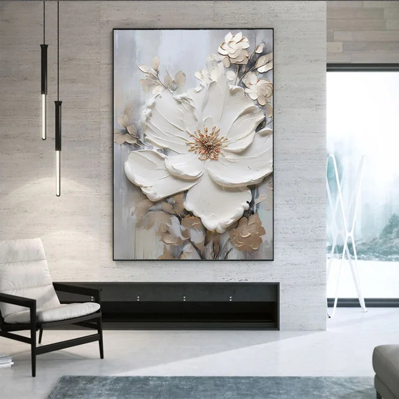 Modern Abstract White Floral Wall Art Fine Art Canvas Prints Light Lux ...