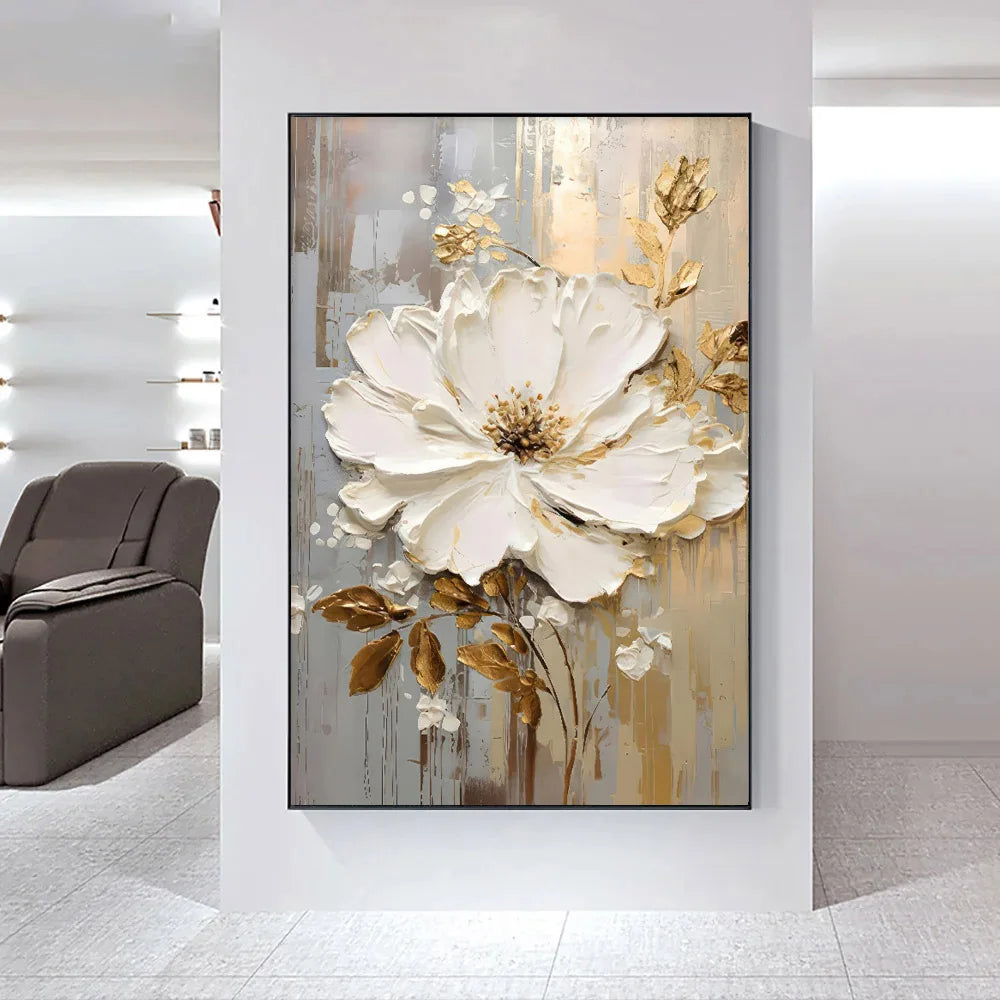 Modern Abstract White Floral Wall Art Fine Art Canvas Prints Light Luxury Botanical Pictures For Living Room Entrance Hallway Wall