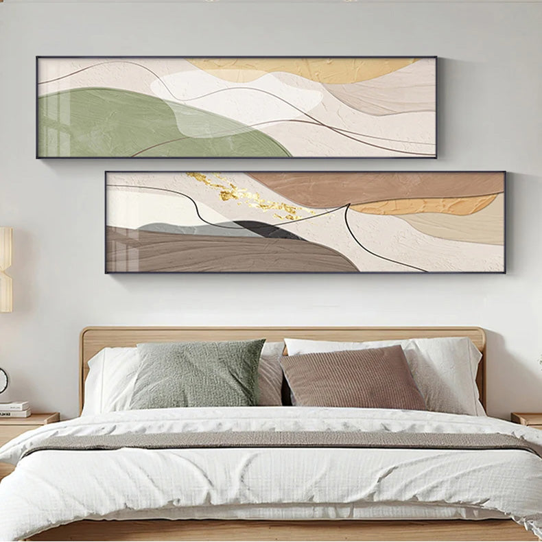 Modern Abstract Wide Format Wall Art Neutral Colors Flowing Lines Fine Art Canvas Prints Pictures For Above The Sofa Art For Above The Bed