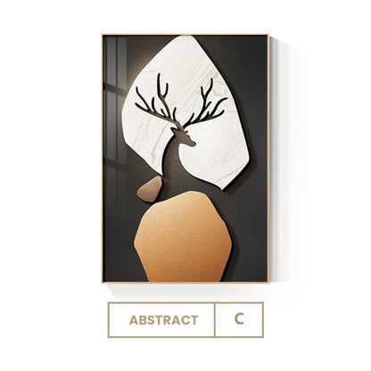 Modern Aesthetics 3d Design Stone Deer Wall Art Fine Art Canvas Prints Pictures For Luxury Apartment Living Room Entrance Hall Home Decor