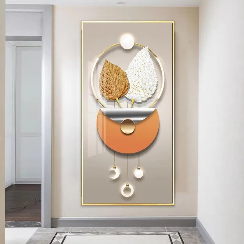 Decorative wall art with leaves on a neutral wall