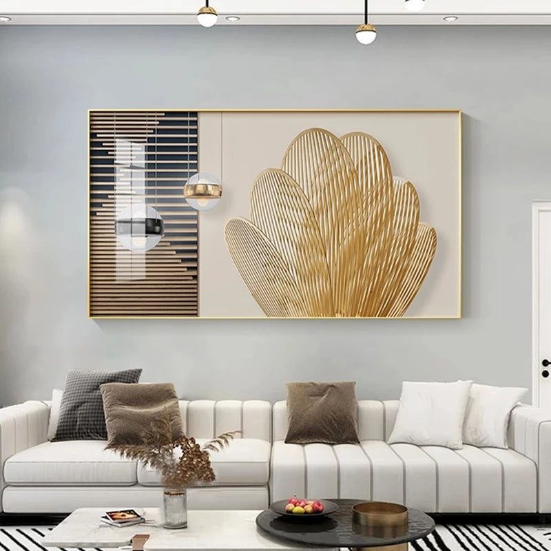 Modern Aesthetics Abstract Beige Golden Geometric Wall Art Fine art Canvas Prints Light Luxury Pictures For Living Room Above The Sofa Art For The Above The Bed