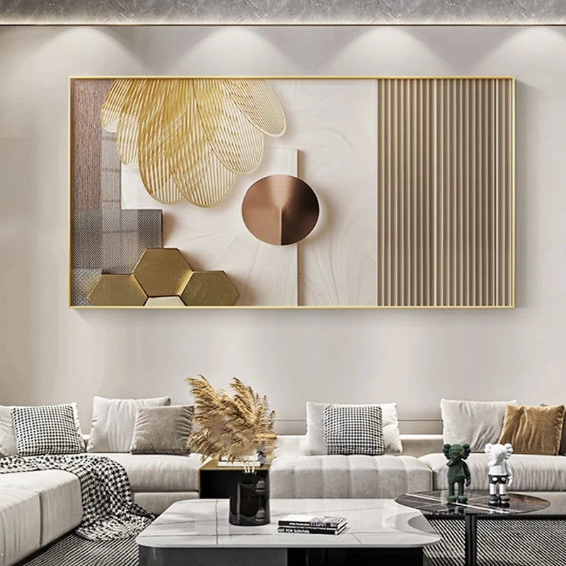 Modern Aesthetics Abstract Beige Golden Geometric Wall Art Fine art Canvas Prints Light Luxury Pictures For Living Room Above The Sofa Art For The Above The Bed