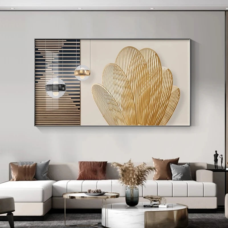 Modern Aesthetics Abstract Beige Golden Geometric Wall Art Fine art Canvas Prints Light Luxury Pictures For Living Room Above The Sofa Art For The Above The Bed 2025