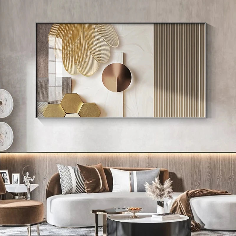 Modern Aesthetics Abstract Beige Golden Geometric Wall Art Fine art Canvas Prints Light Luxury Pictures For Living Room Above The Sofa Art For The Above The Bed 2025