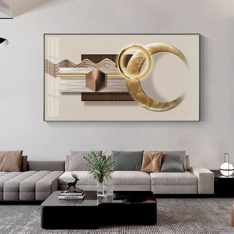 Modern Aesthetics Abstract Beige Golden Geometric Wall Art Fine art Canvas Prints Light Luxury Pictures For Living Room Above The Sofa Art For The Above The Bed 2025