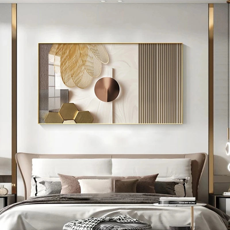 Modern Aesthetics Abstract Beige Golden Geometric Wall Art Fine art Canvas Prints Light Luxury Pictures For Living Room Above The Sofa Art For The Above The Bed 2025