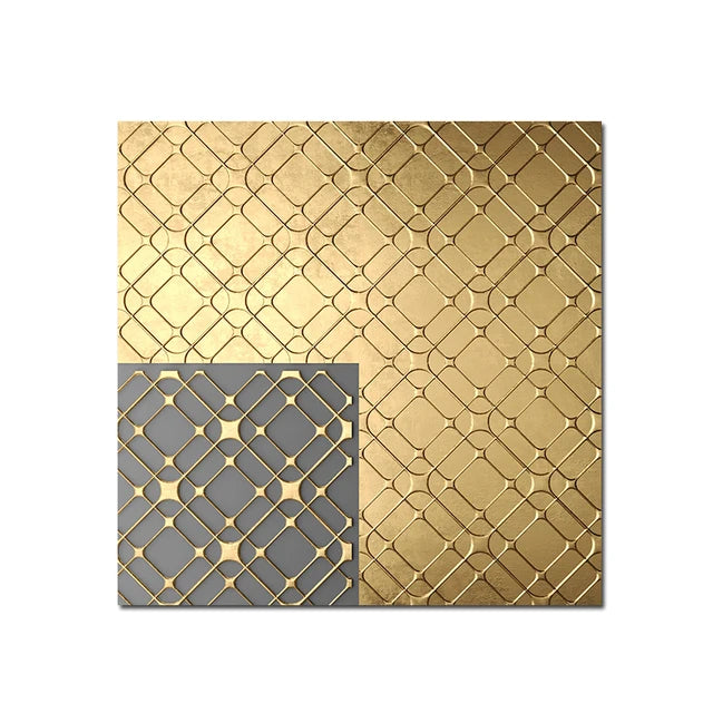 Two metallic decorative panels with geometric patterns on a white background