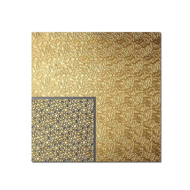 Gold decorative panel with geometric pattern on a white background