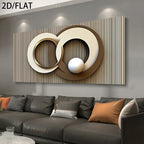 Modern living room with a large abstract wall art piece above a gray sofa.