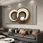 Modern living room with a large abstract wall art piece above a gray sofa.