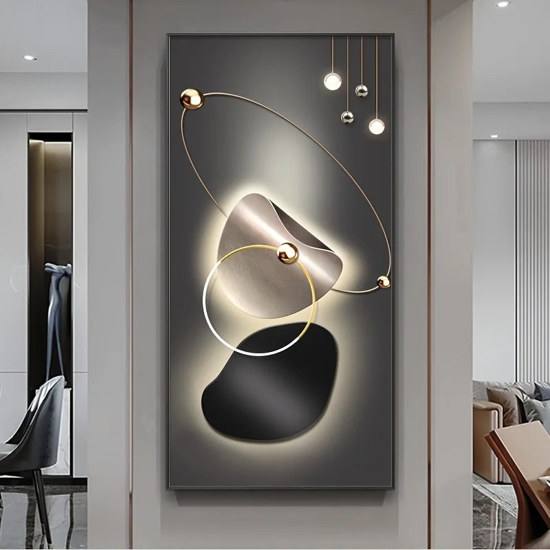 Modern wall art with abstract design on a gray background