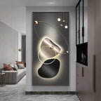 Modern interior design with abstract wall art in a living room.