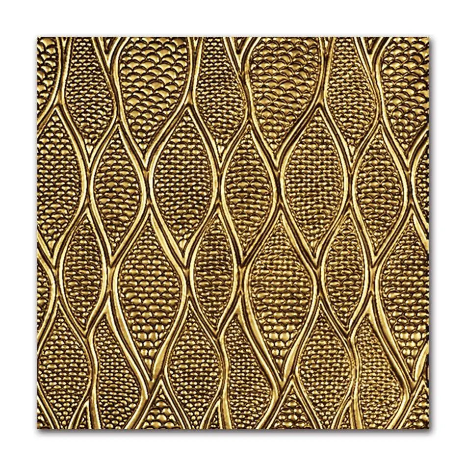 Decorative panel with a textured gold pattern on a white background