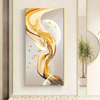 Modern Abstract Auspicious Golden Flowing Ribbon Wall Art Fine Art Canvas Prints Pictures For Living Room Entryway Reception Room Light Luxury Foyer Art Decor