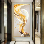 Modern Abstract Auspicious Golden Flowing Ribbon Wall Art Fine Art Canvas Prints Pictures For Living Room Entryway Reception Room Light Luxury Foyer Art Decor