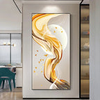 Modern Abstract Auspicious Golden Flowing Ribbon Wall Art Fine Art Canvas Prints Pictures For Living Room Entryway Reception Room Light Luxury Foyer Art Decor