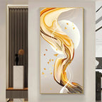 Modern Abstract Auspicious Golden Flowing Ribbon Wall Art Fine Art Canvas Prints Pictures For Living Room Entryway Reception Room Light Luxury Foyer Art Decor