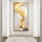 Modern Abstract Auspicious Golden Flowing Ribbon Wall Art Fine Art Canvas Prints Pictures For Living Room Entryway Reception Room Light Luxury Foyer Art Decor
