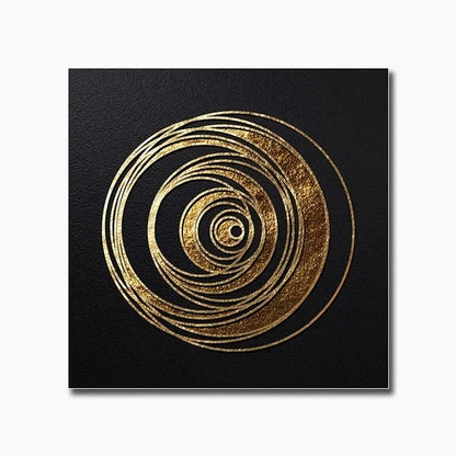 Abstract design with concentric circles in gold on a black background